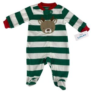 NWT Carters Fleece Reindeer Christmas Pajamas - Size 3M